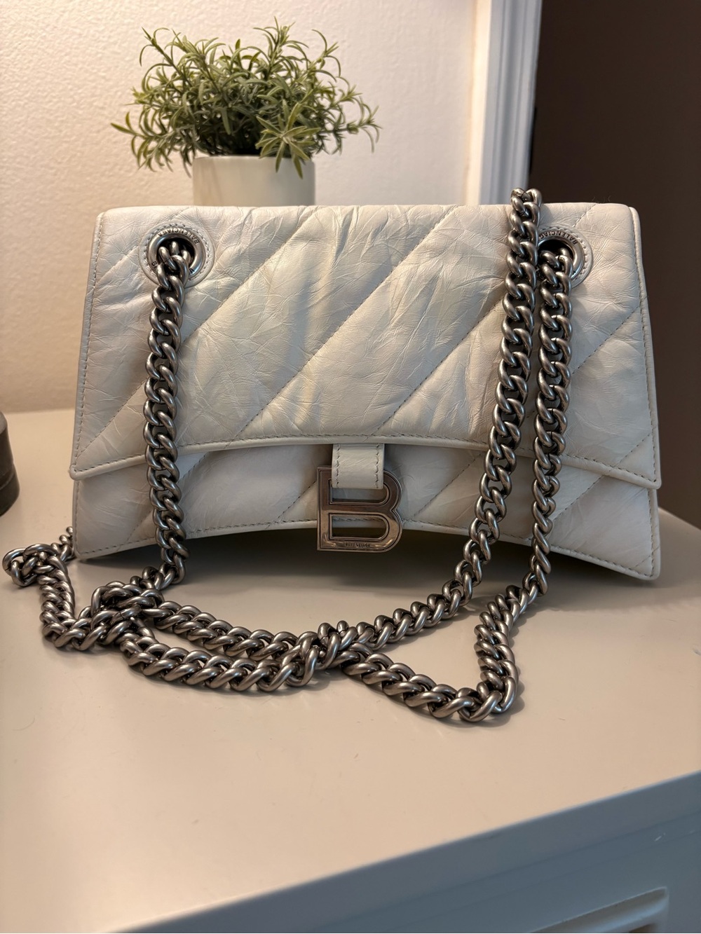 🤍 Balenciaga Small Crush Chain Bag — Optic White